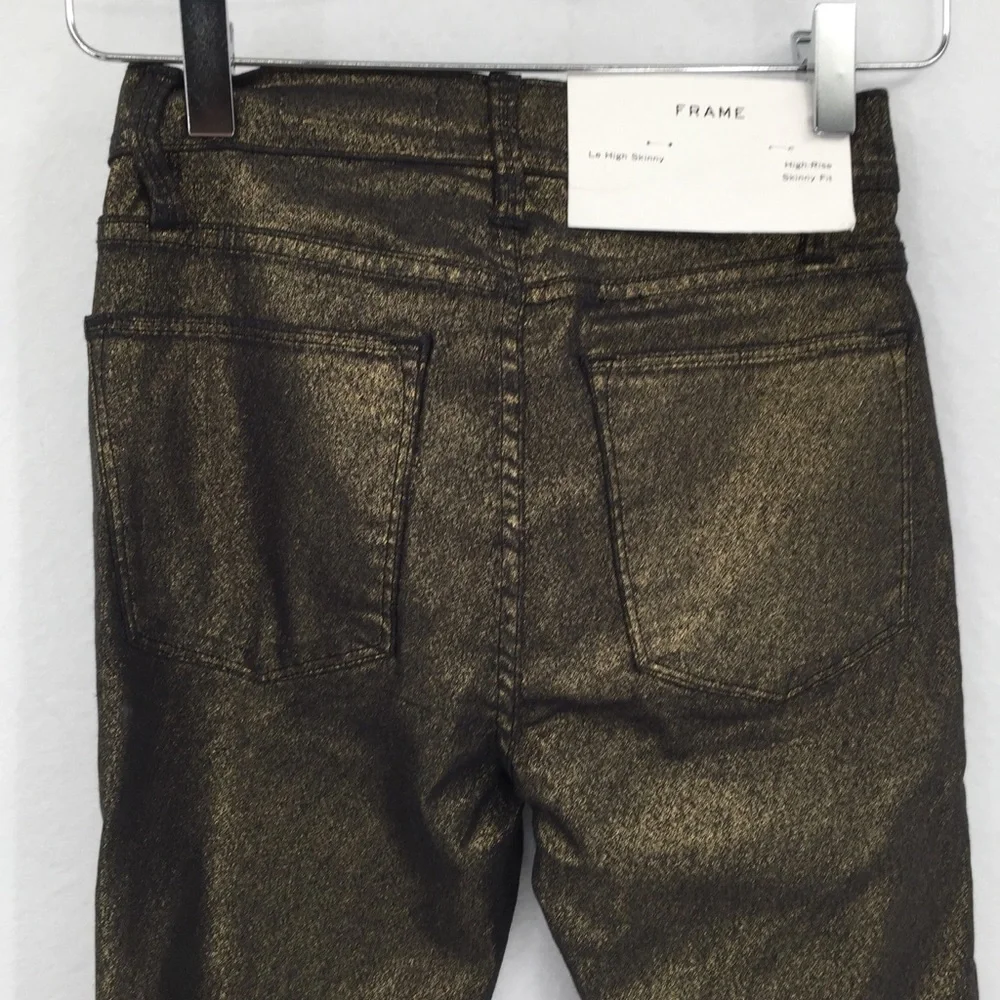 Frame Le High Rise Skinny metallic gold jeans ankle women new 24